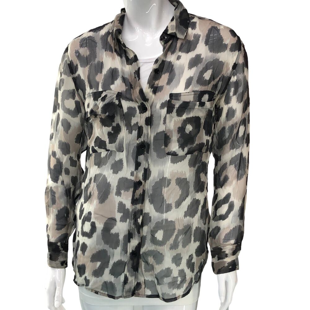 Equipment Womens Size XS Button Front Top Silk Animal Print TINY FLAW